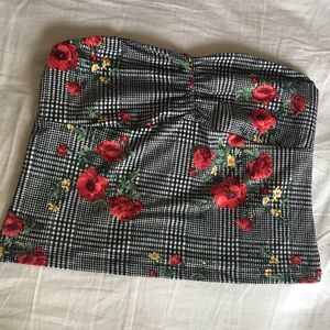 Plaid & floral tube top crop top